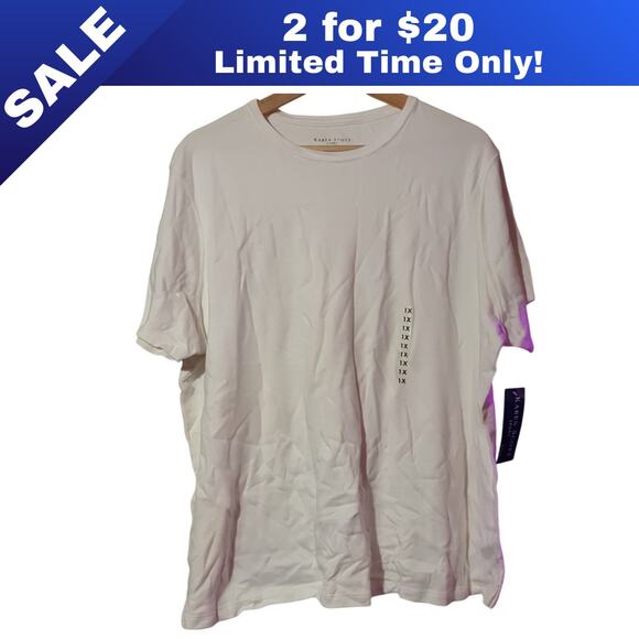 Karen Scott Tops - [Sale: 2 for $20!] New White Cotton Crew Neck T-Shirt by Karen Scott - 1X 0057